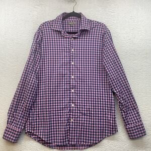Peter Millar Shirt Mens Large Pink Blue Check Summer Comfort Stretch Button Down